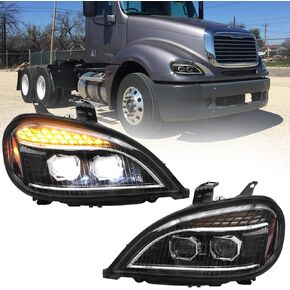 LED Headlights Assembly fit For 2004-2017 Freightliner Columbia, Chrome Housing And Amber Reflector Headlamps (Black) in Kuwait