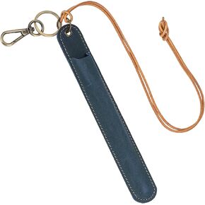 Leather Neck-Hanging Fountain Pen Case, Crazy Horse Blue – Genuine Leather Pen Sleeve with Lanyard & Clip, Protective Single-Pen Holder for Fountain/Rollerball Pens, 1 Pack in Saudi Arabia