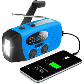 راديو الطقس لكرنك الطوارئ، راديو AM/FM/NOAA محمول بقدرة 4000 مللي أمبير في الساعة يعمل بالطاقة الشمسية مع مصباح يدوي 1 وات 3 أوضاع ومصباح قراءة بمستشعر الحركة، شاحن الهاتف الخلوي، SOS للمنزل والطوارئ in Kuwait