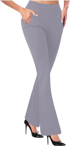 Womens Dress Pants Stretchy Business Casual Long Flare Pant Petite Lightweight Solid Office Slacks with Pockets in Kuwait