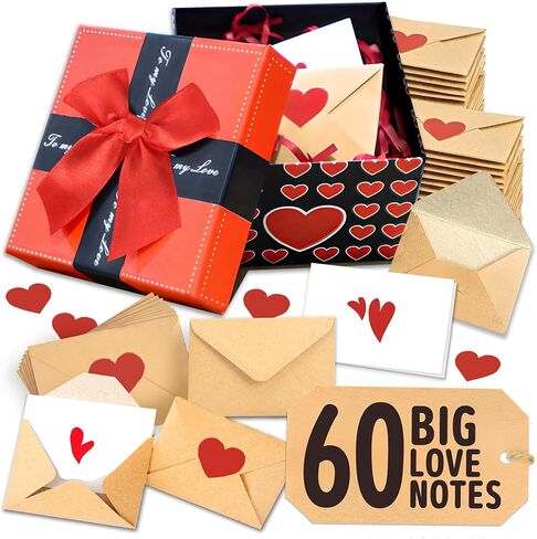 60 مذكرة حب صغيرة مع مظاريف، مجموعة بطاقات ملاحظات فارغة في صندوق هدايا، بطاقات هدايا شخصية له، لها، لصديقتك - DIY، هدايا عيد الأم للزوجة، بطاقة حب له، لها، صديقها، صديقة، زوجة، زوج، أنا أحبك ملاحظات لعيد الميلاد، الذكرى السنوية in Kuwait
