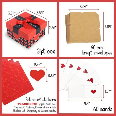 60 مذكرة حب صغيرة مع مظاريف، مجموعة بطاقات ملاحظات فارغة في صندوق هدايا، بطاقات هدايا شخصية له، لها، لصديقتك - DIY، هدايا عيد الأم للزوجة، بطاقة حب له، لها، صديقها، صديقة، زوجة، زوج، أنا أحبك ملاحظات لعيد الميلاد، الذكرى السنوية in Kuwait