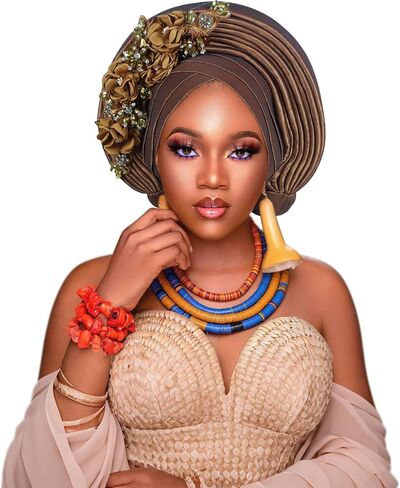 غطاء رأس أفريقي من نيجيريا Aso Oke أغطية للرأس قبعة عمامة لحفلات الزفاف مصنوعة يدويًا قبعة شعر أنيقة للنساء in Kuwait