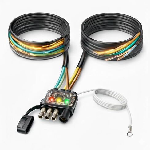 26FT 4 Pin 5 Wire Trailer Wiring Harness with PVC Protective Tube, 4 Way Flat Trailer Connector, Trailer Lights and Wiring Kit, Trailer Wire Connector Plug for Trailer Boat RV Tractor... (26FT) in Kuwait