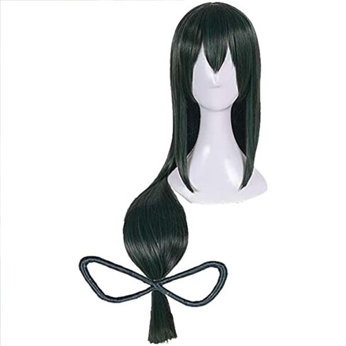 Tsuyu Asui Cosplay Wig My Hero Academia Anime Costume 44 Inches Long Dark Green Straight Detachable Bow Wigs for Women Halloween Family Party in Kuwait