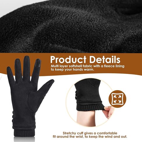 Dsane Womens Gloves Winter Touch Screen Texting Phone Windproof Gloves for Women Fleece Lined Thick Warm Gloves in Kuwait