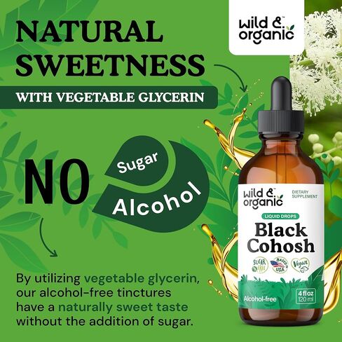 Wild & Organic Black Cohosh Liquid Drops 540 mg - Herbal Black Cohosh Supplements for Women - Liquid Black Cohosh Extract Tincture - Natural Black Cohosh Herb Supplement - 2 fl oz in Kuwait