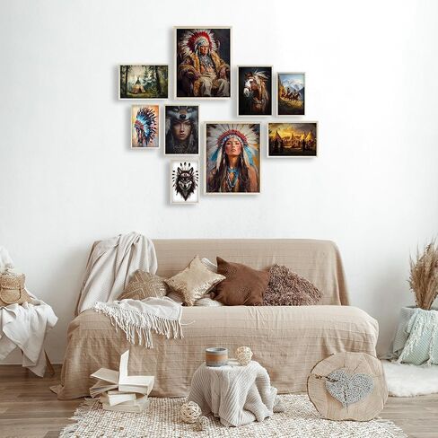 Eastern Print Native American Wall Art, Set Of 9 Pcs Unframed Posters, Native American Tribal Artwork, Indigenous Indian Pictures, America Indian Decor for Bedroom, Livingroom, UNFRAMED in Saudi Arabia