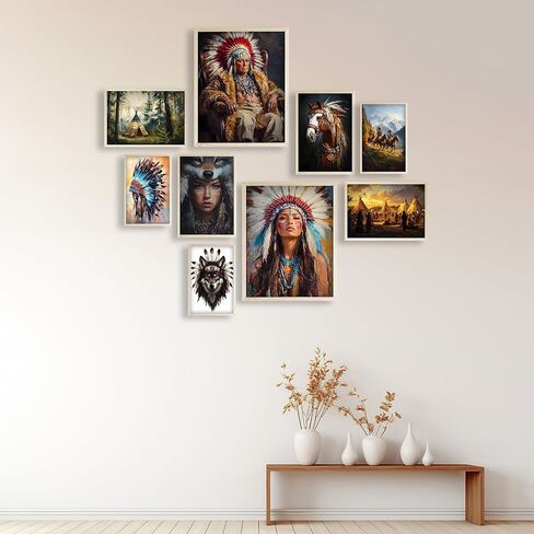 Eastern Print Native American Wall Art, Set Of 9 Pcs Unframed Posters, Native American Tribal Artwork, Indigenous Indian Pictures, America Indian Decor for Bedroom, Livingroom, UNFRAMED in Saudi Arabia