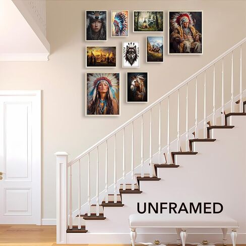 Eastern Print Native American Wall Art, Set Of 9 Pcs Unframed Posters, Native American Tribal Artwork, Indigenous Indian Pictures, America Indian Decor for Bedroom, Livingroom, UNFRAMED in Saudi Arabia