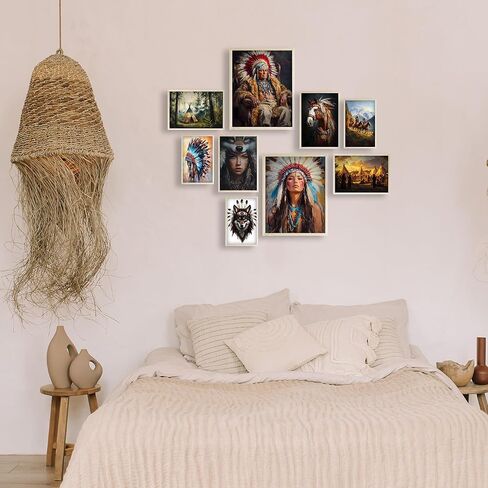 Eastern Print Native American Wall Art, Set Of 9 Pcs Unframed Posters, Native American Tribal Artwork, Indigenous Indian Pictures, America Indian Decor for Bedroom, Livingroom, UNFRAMED in Saudi Arabia