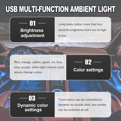 2PCS USB Type C LED Ambient Light, 8 Colors RGB Dynamic Atmosphere Lamp Car Interior Decor USB Night Light, Adjustable Bright Plug-in Mini Ambient Lighting Kit for Car Laptop in Saudi Arabia