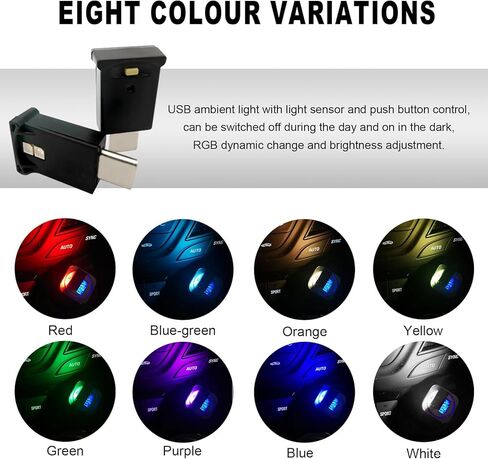 2PCS USB Type C LED Ambient Light, 8 Colors RGB Dynamic Atmosphere Lamp Car Interior Decor USB Night Light, Adjustable Bright Plug-in Mini Ambient Lighting Kit for Car Laptop in Saudi Arabia