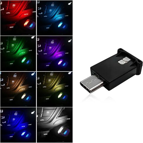 2PCS USB Type C LED Ambient Light, 8 Colors RGB Dynamic Atmosphere Lamp Car Interior Decor USB Night Light, Adjustable Bright Plug-in Mini Ambient Lighting Kit for Car Laptop in Saudi Arabia