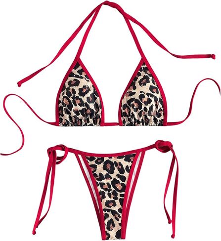 SHENHE Women's Leopard Bikini Set Triangle Halter Tie String Swimsuits Cheetah Bathing Suits in Saudi Arabia