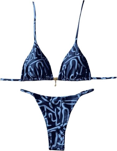 GORGLITTER Women's Thong Bikini Sets Graphic Halter Micro Triangle High Waisted 2 Piece Swimsuit String Bathing Suits in Saudi Arabia