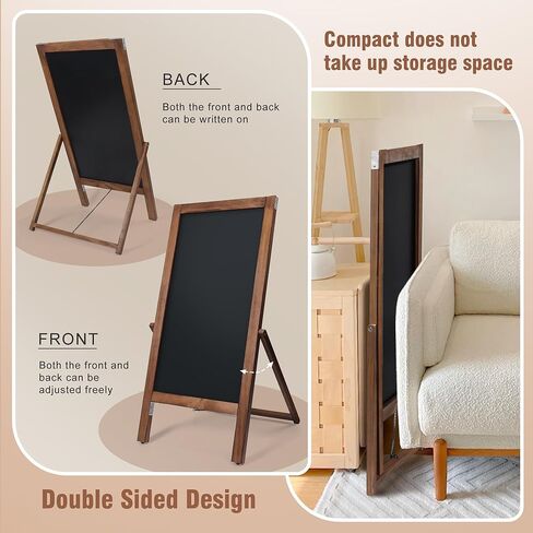 SELEAD Solid Wood Frame Chalkboard with Stand - 40" x 20" Magnetic Double Sided Sandwich Board Signs Outdoor Chalk Board Easel Pizarra for Menu, Business, Wedding - Rustic Brown in Kuwait