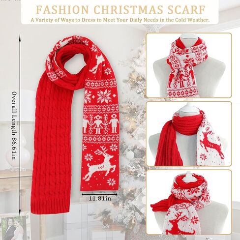 مجموعة قفازات ووشاح وقبعة مكونة من 3 قطع للنساء والرجال، مجموعة قفازات شتوية ناعمة متماسكة لعيد الميلاد وقبعة لتدفئة الرقبة in Kuwait