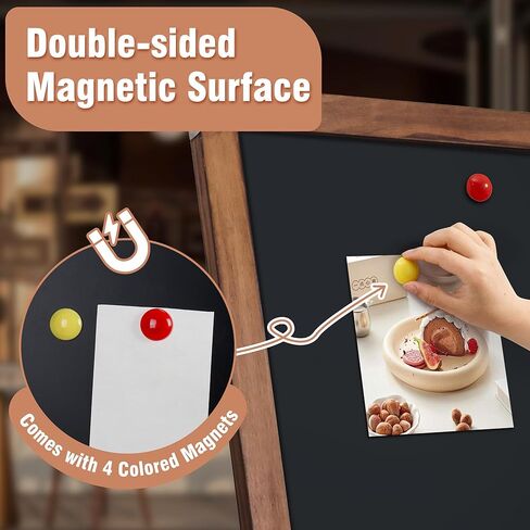 SELEAD Solid Wood Frame Chalkboard with Stand - 40" x 20" Magnetic Double Sided Sandwich Board Signs Outdoor Chalk Board Easel Pizarra for Menu, Business, Wedding - Rustic Brown in Kuwait