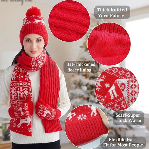 مجموعة قفازات ووشاح وقبعة مكونة من 3 قطع للنساء والرجال، مجموعة قفازات شتوية ناعمة متماسكة لعيد الميلاد وقبعة لتدفئة الرقبة in Kuwait