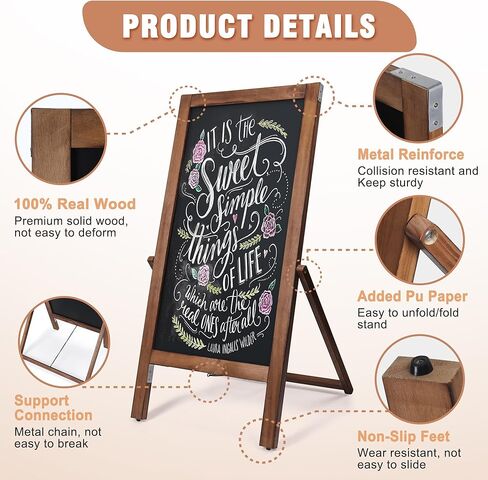 SELEAD Solid Wood Frame Chalkboard with Stand - 40" x 20" Magnetic Double Sided Sandwich Board Signs Outdoor Chalk Board Easel Pizarra for Menu, Business, Wedding - Rustic Brown in Kuwait