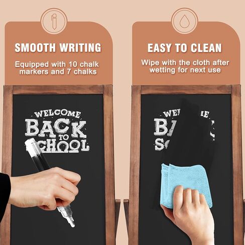 SELEAD Solid Wood Frame Chalkboard with Stand - 40" x 20" Magnetic Double Sided Sandwich Board Signs Outdoor Chalk Board Easel Pizarra for Menu, Business, Wedding - Rustic Brown in Kuwait