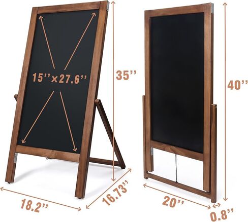 SELEAD Solid Wood Frame Chalkboard with Stand - 40" x 20" Magnetic Double Sided Sandwich Board Signs Outdoor Chalk Board Easel Pizarra for Menu, Business, Wedding - Rustic Brown in Kuwait