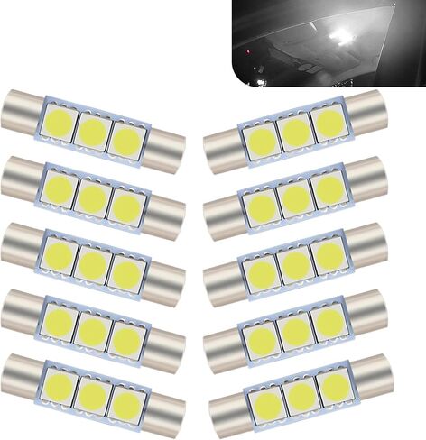 WZP 10 قطع 28 مم مصابيح LED للقراءة، 6614F/6612F 5050-3SMD 12 فولت رأس مسطح مزدوج الطرف 180 درجة لمبات الإضاءة، التوصيل والتشغيل، عالمية لأضواء حاجب الشمس للسيارة وأضواء LED الداخلية لمرآة الغرور (أبيض) in Kuwait