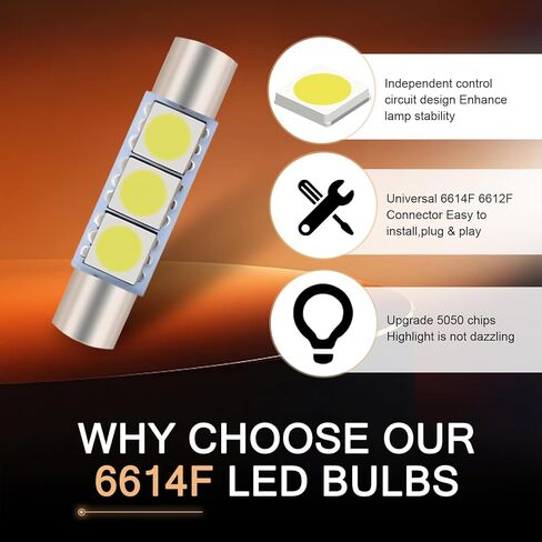 WZP 10 قطع 28 مم مصابيح LED للقراءة، 6614F/6612F 5050-3SMD 12 فولت رأس مسطح مزدوج الطرف 180 درجة لمبات الإضاءة، التوصيل والتشغيل، عالمية لأضواء حاجب الشمس للسيارة وأضواء LED الداخلية لمرآة الغرور (أبيض) in Kuwait