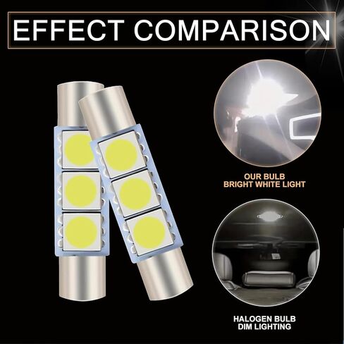 WZP 10 قطع 28 مم مصابيح LED للقراءة، 6614F/6612F 5050-3SMD 12 فولت رأس مسطح مزدوج الطرف 180 درجة لمبات الإضاءة، التوصيل والتشغيل، عالمية لأضواء حاجب الشمس للسيارة وأضواء LED الداخلية لمرآة الغرور (أبيض) in Kuwait