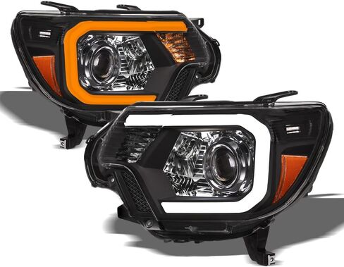 7422439477445 Compatible With 2012-2015 Toyota Tacoma Switchback Sequential LED Strip Bar Black Housing Projector Headlights With Amber Reflector in Kuwait