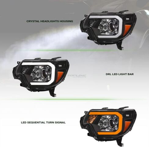 7422439477445 Compatible With 2012-2015 Toyota Tacoma Switchback Sequential LED Strip Bar Black Housing Projector Headlights With Amber Reflector in Kuwait