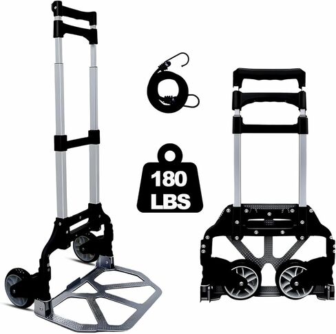 Portable Folding Dolly Cart with Wheels, Lightweight Aluminum Hand Truck with Adjustable Handle, Compact Push Pull Carrier for Boxes, Groceries, Travel, Home & Office Use 330lb in Kuwait