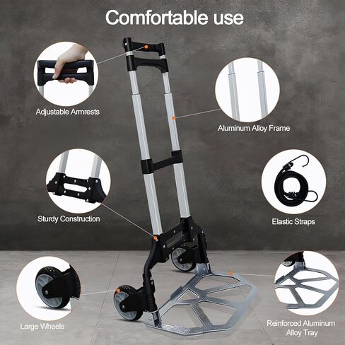 Portable Folding Dolly Cart with Wheels, Lightweight Aluminum Hand Truck with Adjustable Handle, Compact Push Pull Carrier for Boxes, Groceries, Travel, Home & Office Use 330lb in Kuwait