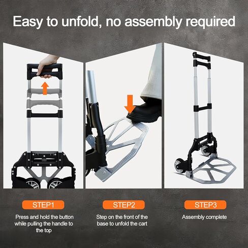 Portable Folding Dolly Cart with Wheels, Lightweight Aluminum Hand Truck with Adjustable Handle, Compact Push Pull Carrier for Boxes, Groceries, Travel, Home & Office Use 330lb in Kuwait