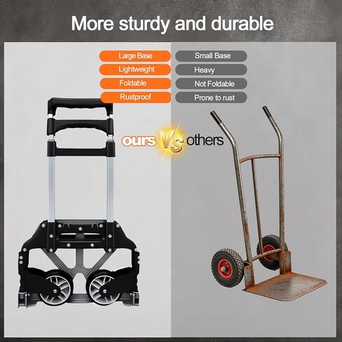 Portable Folding Dolly Cart with Wheels, Lightweight Aluminum Hand Truck with Adjustable Handle, Compact Push Pull Carrier for Boxes, Groceries, Travel, Home & Office Use 330lb in Kuwait