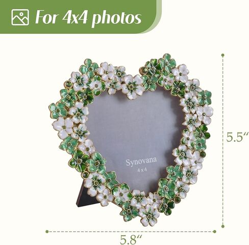 إطار صورة زهور خضراء - إطار صور على شكل قلب مقاس 4 × 4 للذكرى السنوية، هدية عرض على الطاولة in Kuwait