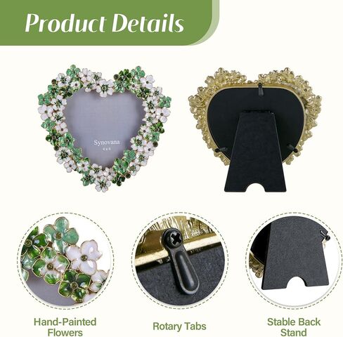 إطار صورة زهور خضراء - إطار صور على شكل قلب مقاس 4 × 4 للذكرى السنوية، هدية عرض على الطاولة in Kuwait