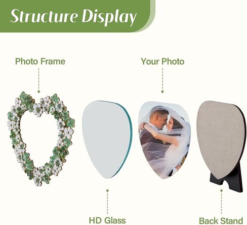 إطار صورة زهور خضراء - إطار صور على شكل قلب مقاس 4 × 4 للذكرى السنوية، هدية عرض على الطاولة in Kuwait