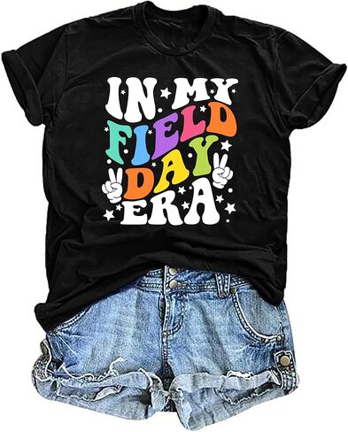 Field Day Shirts for Women: in My Field Day Era Teacher T-Shirt School Field Day Tee Tops Field Trip Short Sleeve in Saudi Arabia