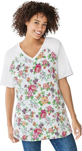 Woman Within Plus Size Elbow Sleeve V-Neck Baseball Tee in Saudi Arabia