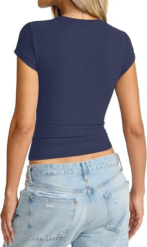 Womens Cap Sleeve Tops Crew Neck Short Sleeve Shirts Slim Fit Basic Tees Summer Outfits Clothes 2026 in Saudi Arabia
