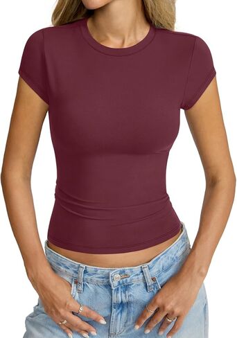 Womens Cap Sleeve Tops Crew Neck Short Sleeve Shirts Slim Fit Basic Tees Summer Outfits Clothes 2026 in Saudi Arabia