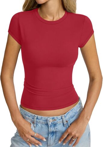 Womens Cap Sleeve Tops Crew Neck Short Sleeve Shirts Slim Fit Basic Tees Summer Outfits Clothes 2026 in Saudi Arabia
