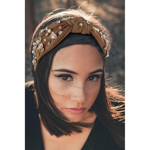 عصابات رأس لؤلؤية من AOPRIE للنساء، عصابات رأس معقودة للفتيات، عصابات شعر للنساء، عصابات رأس واسعة بلون عمامة للنساء باللون البني، عبوة واحدة in Kuwait