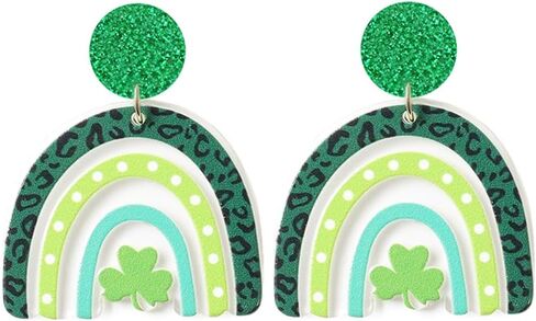St. Patrick's Day Green Earrings for Women,Irish St. Patrick's Day Decorations Accessories,Good Luck Dangling Earrings,Shamrocks Clover Lucky Grass Hat Rainbow in Saudi Arabia