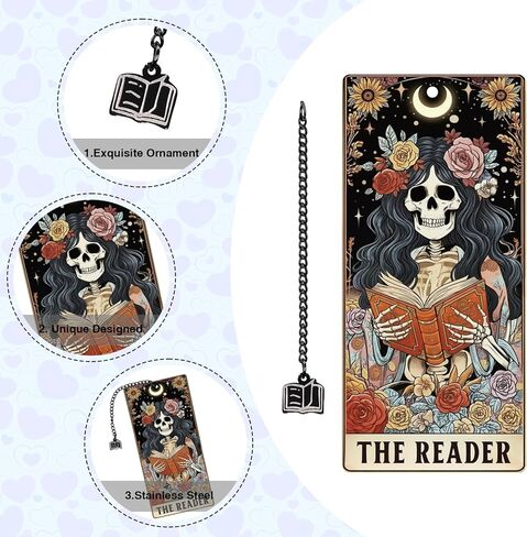 Gothic Skull Bookmarks Gifts - Funny Skeleton Bookmarks for Women, Tarot Reader Reading Accessories for Book Lovers, Halloween Christmas Graduation Birthday Gifts for Friends Bookish in Kuwait