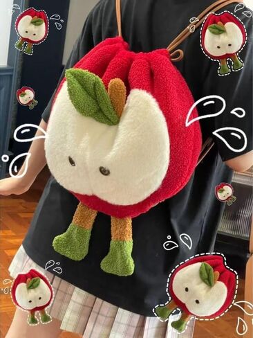 Whimsy Twee Apple Backpack Kawaii Funky Fuzzy Fruit Purse Y2k Kawaii Whimsical Accessories (red) in Kuwait