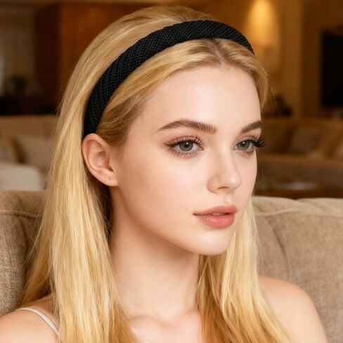 5Pcs Thin Headbands for Women Thin Knitted Hairbands Fashion Non Slip Headband Vintage Boho Head Bands for Women's Hair Cute Solid Colors Hair Accessories (Black, White, Khaki, Coffee, Yellow-green) in Kuwait