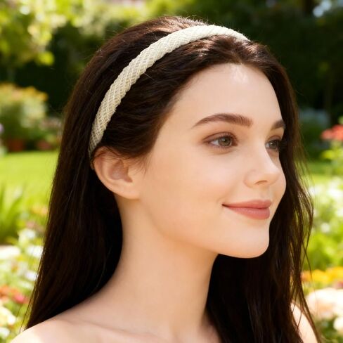 5Pcs Thin Headbands for Women Thin Knitted Hairbands Fashion Non Slip Headband Vintage Boho Head Bands for Women's Hair Cute Solid Colors Hair Accessories (Black, White, Khaki, Coffee, Yellow-green) in Kuwait